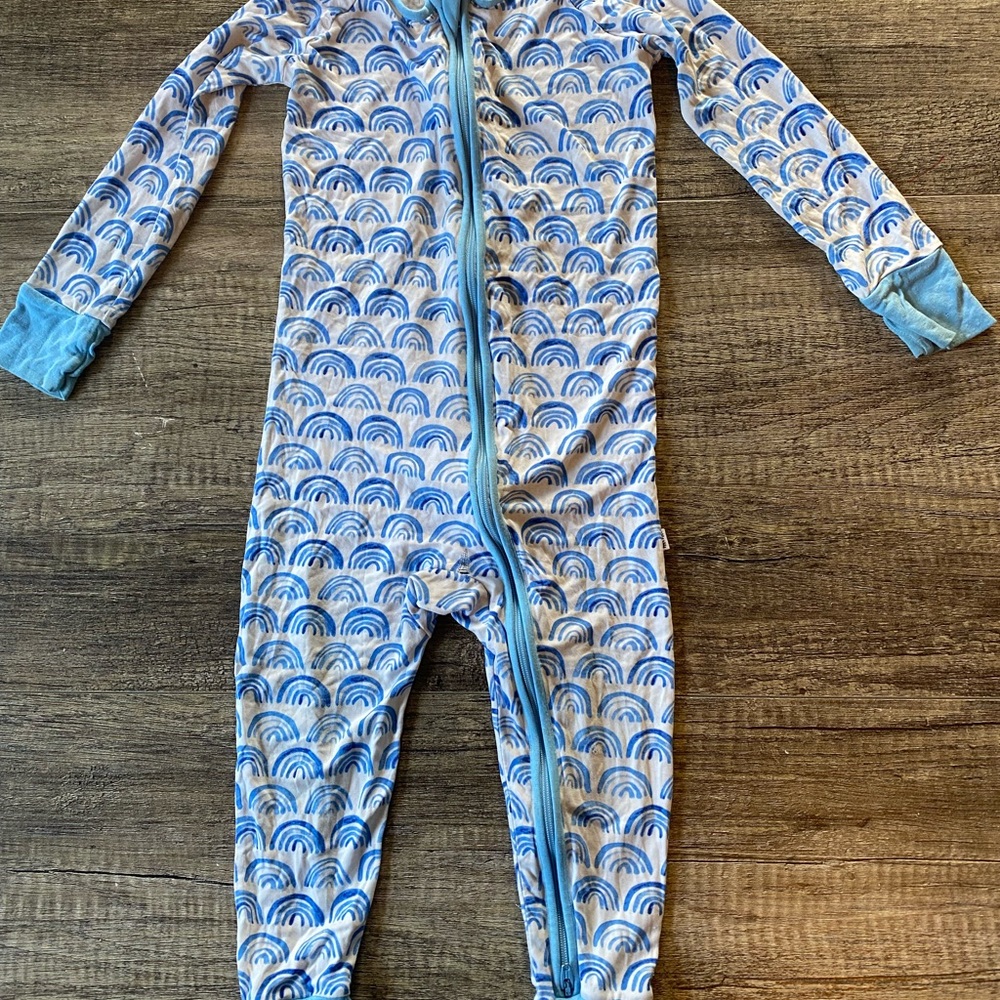 Little Sleepies Blue and White Rainbow Footie